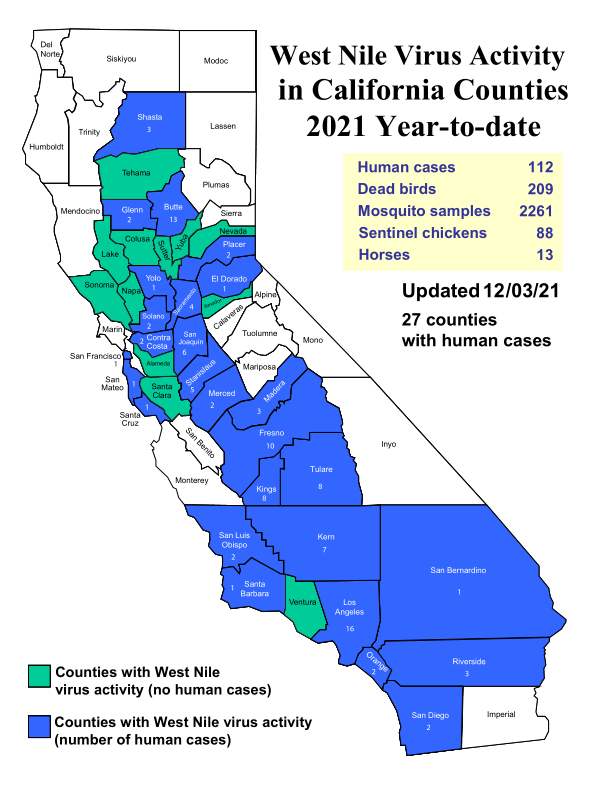 west nile map ca